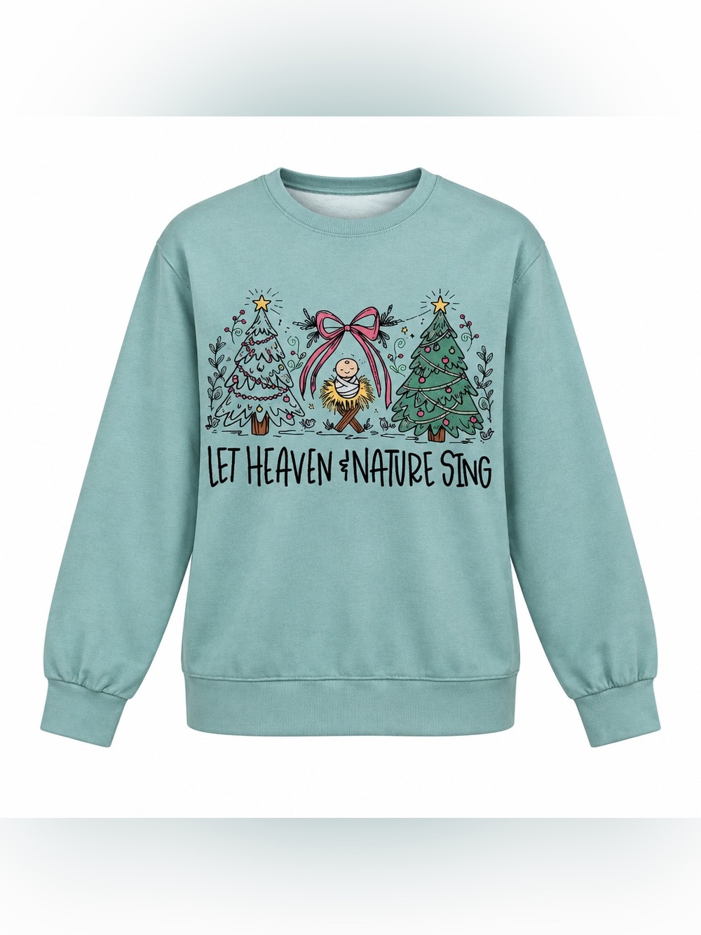 Women’s Aqua Blue 'Let Heaven & Nature Sing' Holiday Sweatshirt Size L